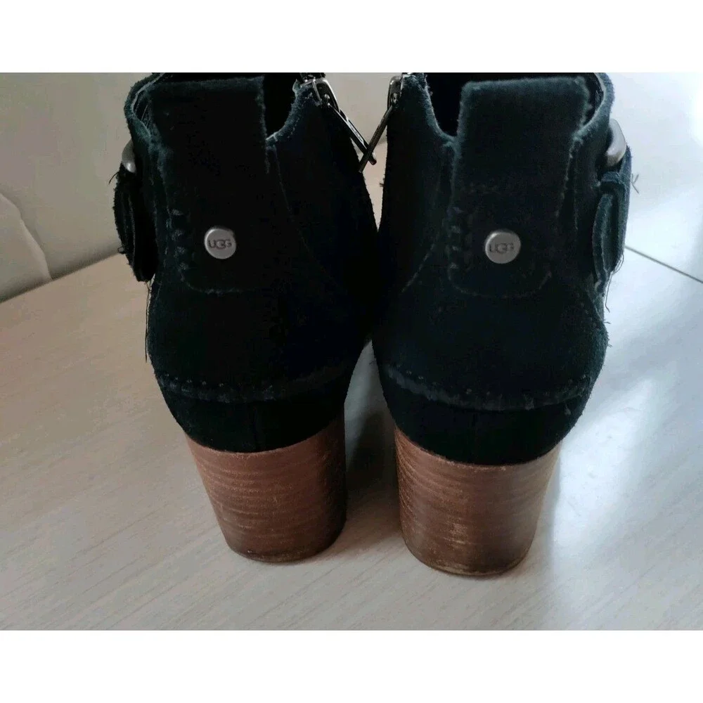 UGG Leahy Buckle Heeled Black Suede Ankle Boots Women's Size 9